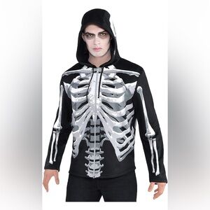 Amscan Skeleton Black Bone Hoodie Skull Black White OS Adult Halloween Costume